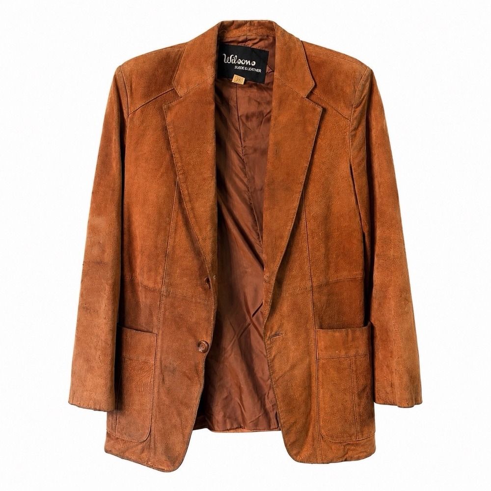 Wilson's Suede & Leather Retro Brown Vintage Camel Brown Blazer Sm Distressed